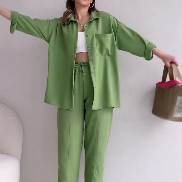 Women's Wrinkle Long Sleeves Two -piece Suit