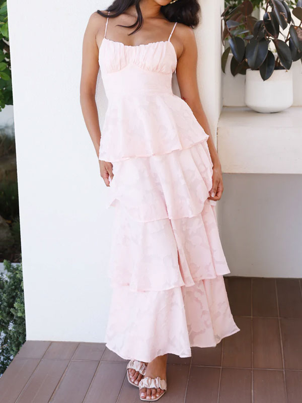 Thin straps ruched maxi dress