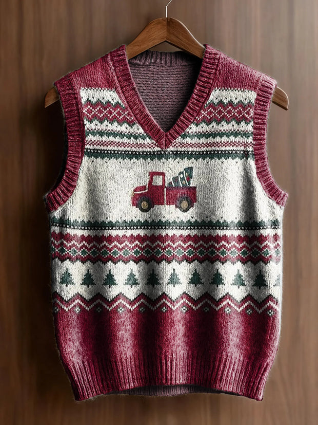 Women's Christmas Pattern Art Print Casual V-neck Knit Top