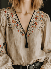 Floral Embroidered Boho Blouse