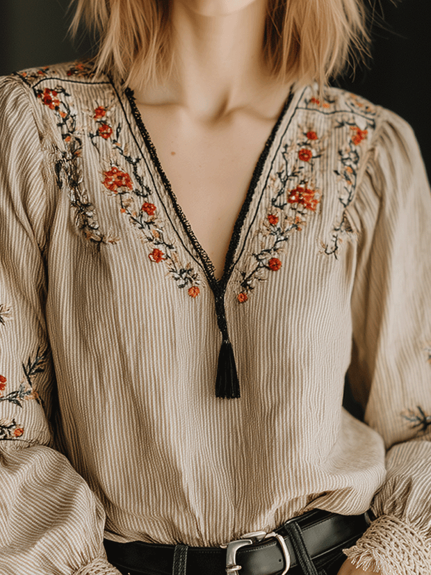 Floral Embroidered Boho Blouse