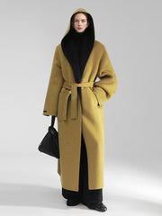 Elegant Double-Faced Tencel Wool Cape Coat for Women – Luxury Hooded Two-Tone Winter Outerwear