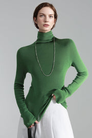 Merino Wool Minimalist Mock Neck Ribbed Knit Top – Cross-Strap Seamless Solid Color Sweater