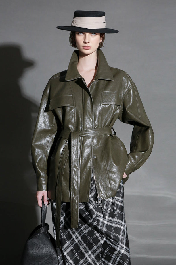 Women’s Biker-Style Leather Jacket – Casual Lambskin Short Coat for Autumn Versatile Chic Look