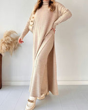 Chic extended length slit knitted two-piece set