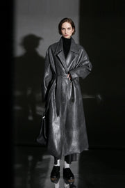 Women’s Sheepskin Leather Trench Coat – Niche Fashion Loose-Fit Mid-Length Stylish Leather Outerwear