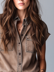 Retro Contrast Stitching Pocket Short-Sleeved Shirt