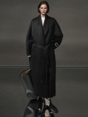 Luxury Suri Alpaca Wool Coat for Women – Double-Faced Winter Fur-Trim Overcoat with Chic Lapel Collar