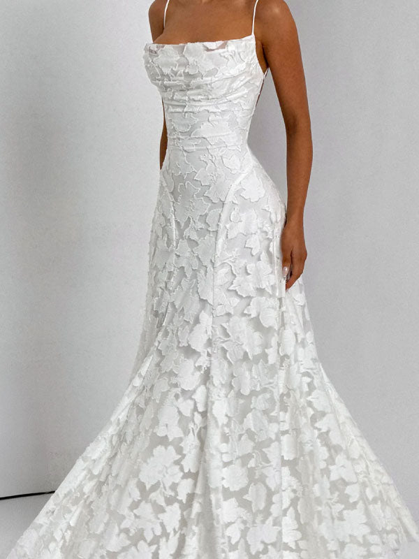 Thin straps jarquard maxi dress