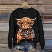 Women's Highland Cow Print Round Neck Sweatshirt