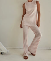 Stylish Pink Pit Stripe Jacquard Two-Pieces Set