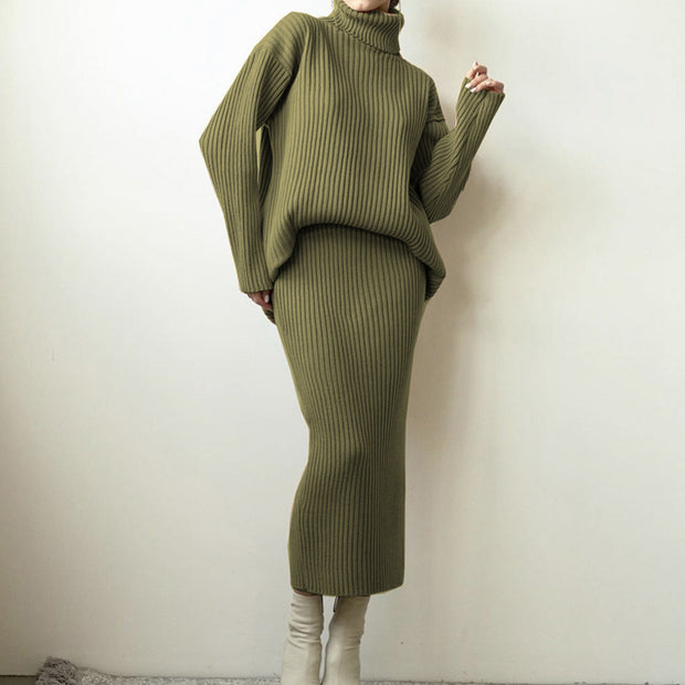 Loose Warm Turtleneck Sweater Two Piece Set