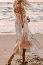 Multicolor Boho Patchwork Print Square Neck Sundress