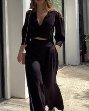 Cropped Top and Wide Leg Pants Two Piece Set