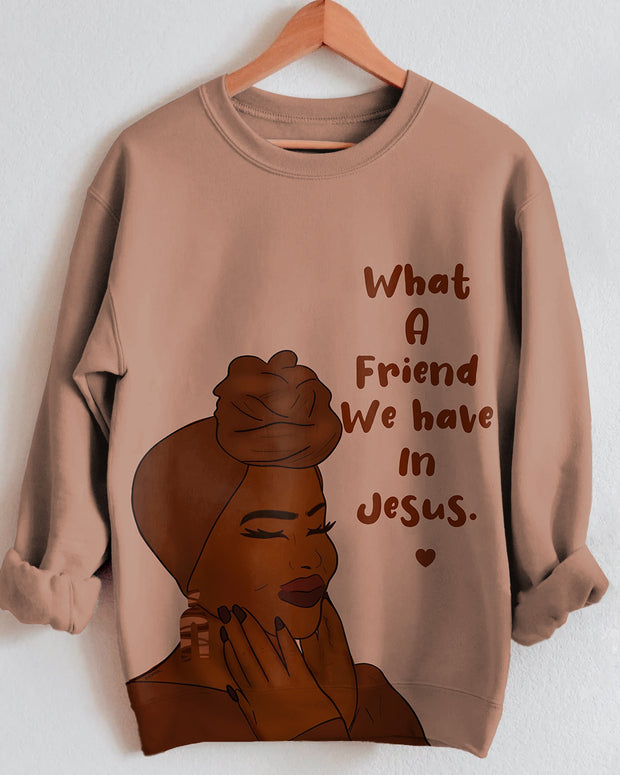 What A Friend We Have In Jesus Letter Cartoon Print Long Sleeve Sweatshirt