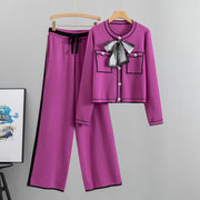 Temperament knitted cardigan wide-leg pants two-piece set