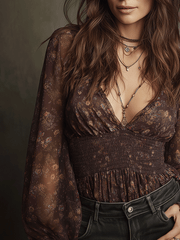 Pastoral Floral Chiffon Pleated Shirt