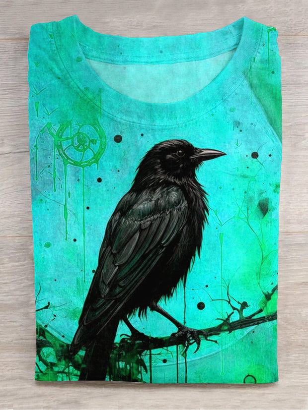 Unisex Halloween Raven Print Casual T-Shirt