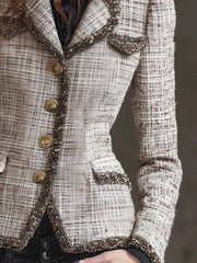 French Tweed Fitted Blazer With Contrast Trim