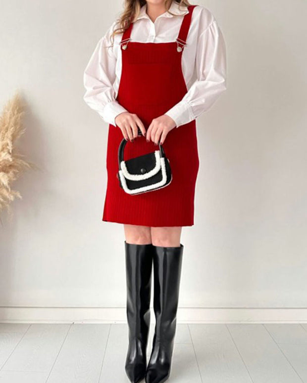 Casual knitted suspender dress