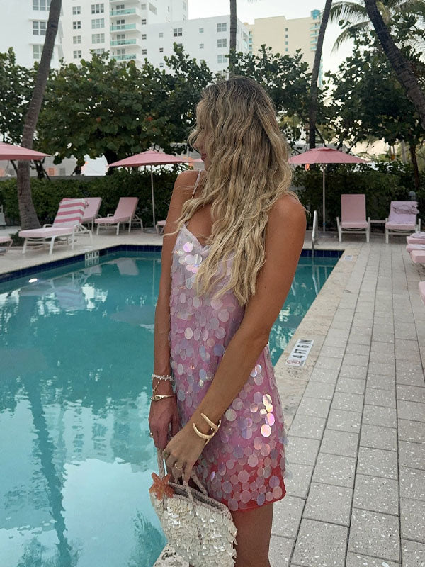 Square neck sequin mini dress