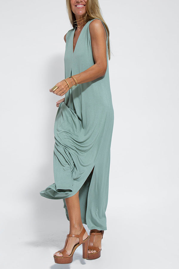 Elegant Is Eternal Solid Color Sleeveless Slit Maxi Dress