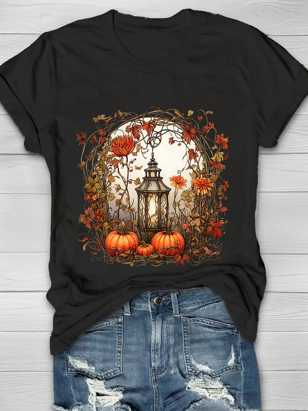 Autumn Pumpkin Printed Crew Neck Women's T-shirt