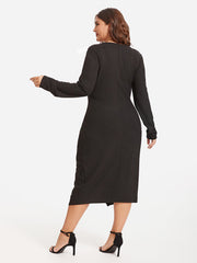 Solid Twist Front Wrap Hem Midi Dress