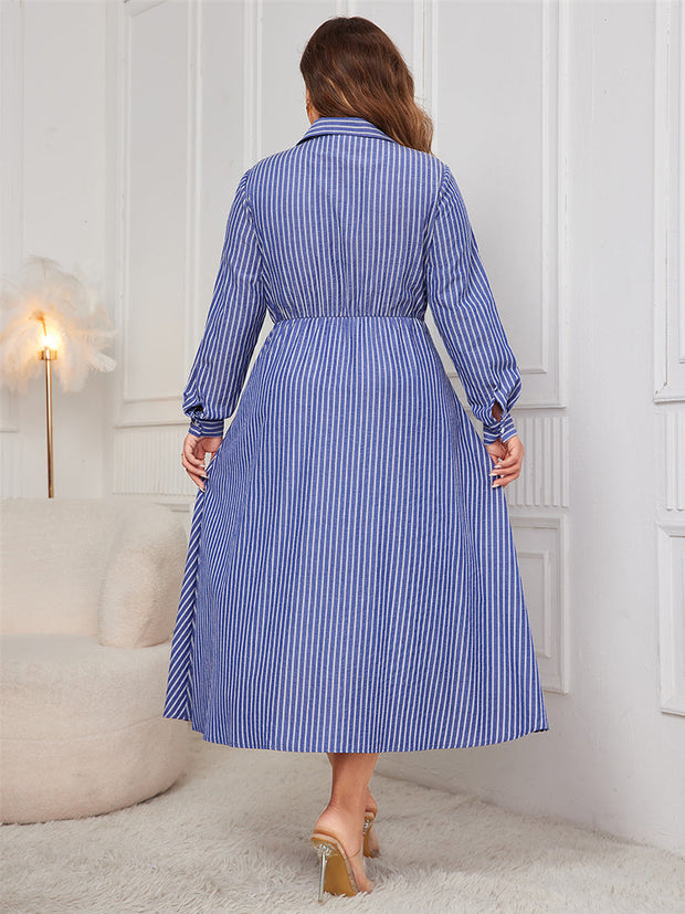 Striped Print Knot Front Detail Shirt Dress