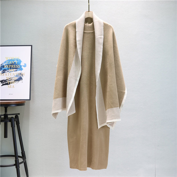 Autumn and winter shawl coat knitted dress two-piece set