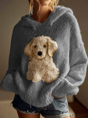 Classic Fuzzy Golden Retriever Dog Felt Cozy Knit Hooded Sweater