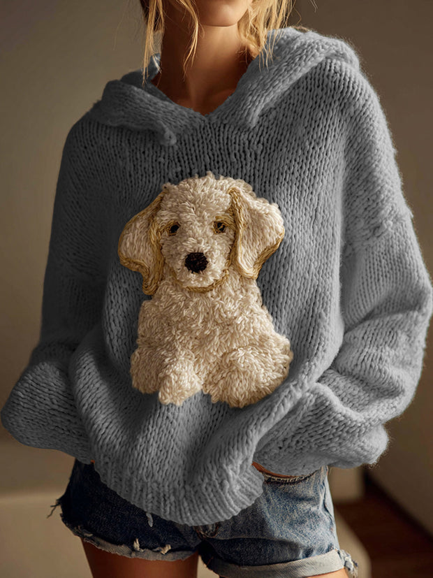 Classic Fuzzy Golden Retriever Dog Felt Cozy Knit Hooded Sweater