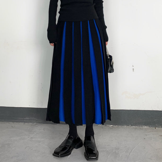 Vintage Knit Pleated High Waist Skirt