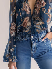 Elegant Bohemian Navy Floral Shirt