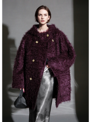 Cloud Plush Hooded Mohair Wool Coat for Women – Double-Faced Teddy Textured Wool Overcoat, Soft and Warm Winter Outerwear