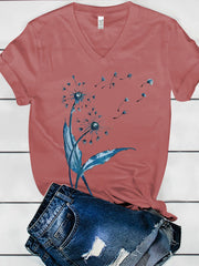 Dandelion Print Women's V-neck T-shirt