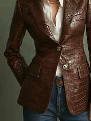 Fashionable Chocolate Crocodile-embossed Blazer