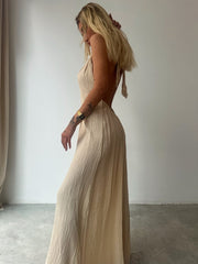 Bohemian Slit Backless Linen Dress