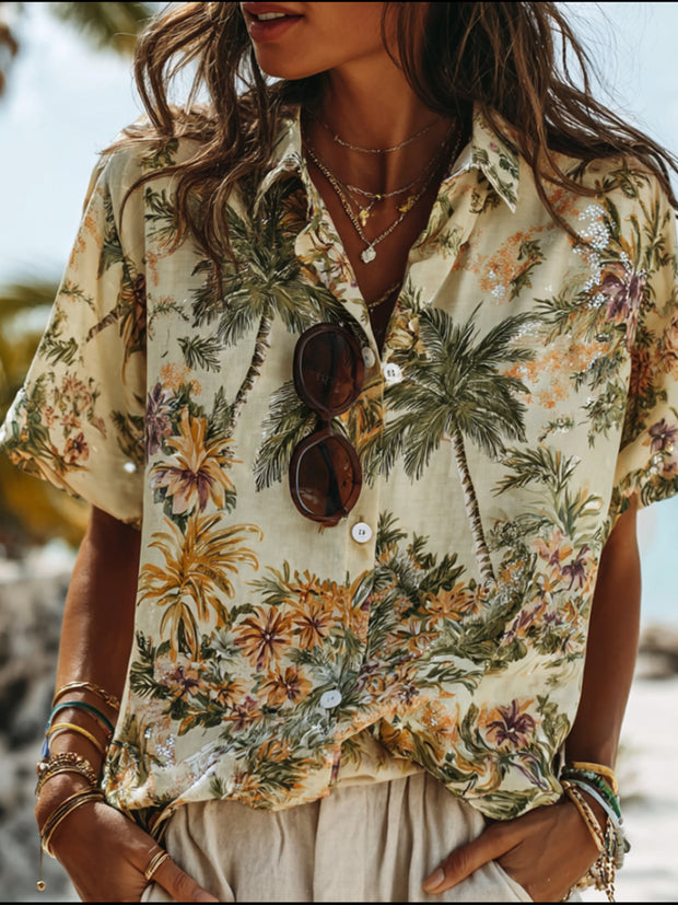 Hawaiian-style Floral Lapel Short-sleeved Shirt