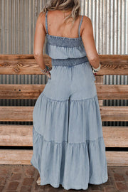 Smocked Strapless Wide Leg Jumpsuit