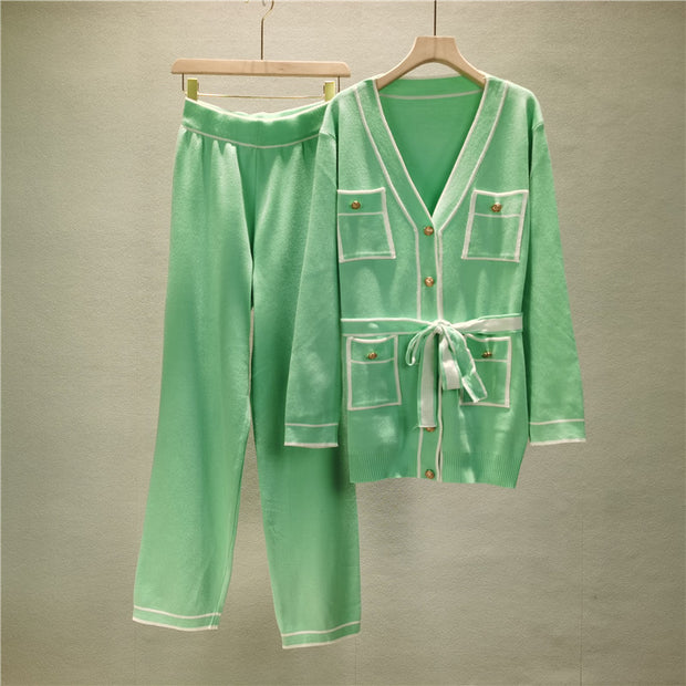 Elegant Color Contrast Two-piece Sweater Suit