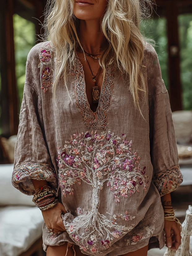 Women's Floral And Tribal Tree Of Life Art Casual Shirt