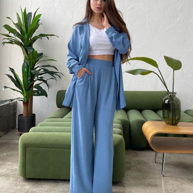 Broken Long -sleeved Top Pants Two -piece Suit