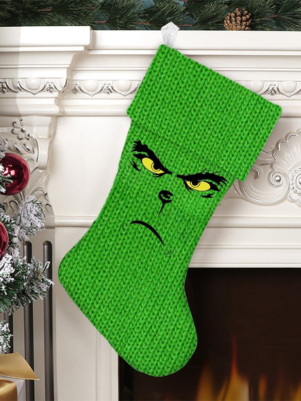 Christmas Ornament Green Knitted Printed Socks