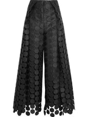 High Waisted Wide Leg Hollow Polka Dot Solid Color Pants Trousers