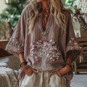 Women's Tribal Tree Of Life And Floral Art Casual Shirt