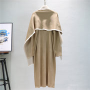 Autumn and winter shawl coat knitted dress two-piece set