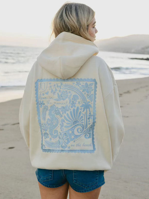 Crew neck embroided hoodie