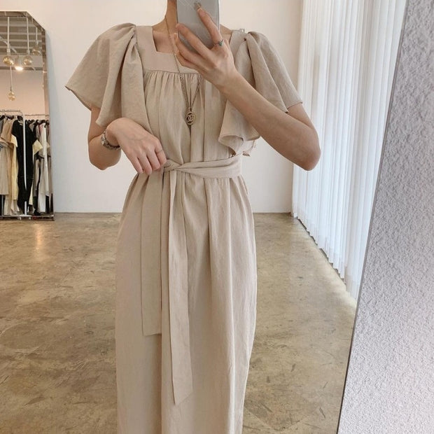 Square Collar Waist Loose Long A-Line Maxi Dress