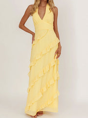 Halter neck ruffle maxi dress